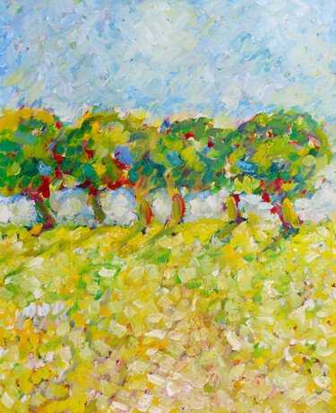 Painting titled "Futaie" by Jean Mirre, Original Artwork, Oil Mounted on Wood Stretcher frame