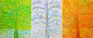 Triptyque Vanishing Tree Malerei mit dem Titel "Triptyque Vanishing…" von Jean Mirre, Original-Kunstwerk, Öl Auf Keilrahmen aus Holz montiert