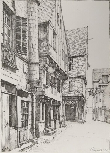 Drawing titled ""Средневековая улоч…" by Elena Kizaeva, Original Artwork, Ink