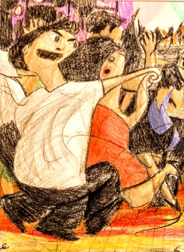 图画 标题为“Dancing to the Rhyt…” 由Edwin Loftus, 原创艺术品, 铅笔 安装在其他刚性面板上