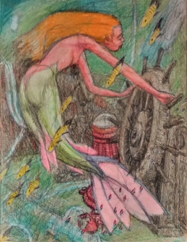 The Mermaid plays in the Wreck of an old Ship 图画 标题为“The Mermaid plays i…” 由Edwin Loftus, 原创艺术品, 铅笔 安装在其他刚性面板上
