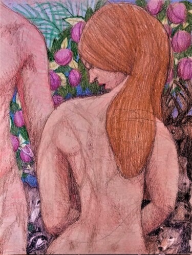 图画 标题为“Eve's Yearning” 由Edwin Loftus, 原创艺术品, 铅笔 安装在其他刚性面板上