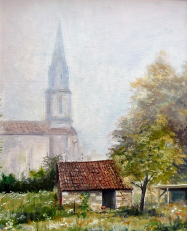 Malerei mit dem Titel "L'église de Lignan…" von Pierre Vastchenko, Original-Kunstwerk, Öl