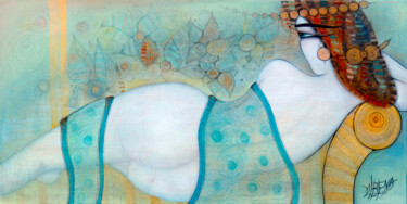 Gravures & estampes intitulée "Le sofa 30x42 cm" par Albena Vatcheva, Œuvre d'art originale, Monotype