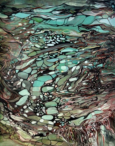 Large abstract green blue oil painting 제목이 "Large abstract gree…"인 미술작품 Julia Brinkfrau로, 원작, 기름