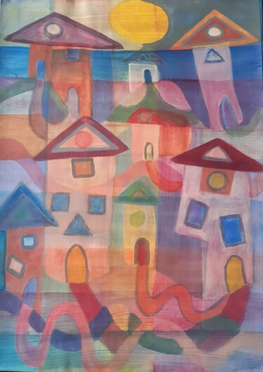 Le Village Idéal Peinture intitulée "Le Village Idéal" par Jacques Desvaux (JD), Œuvre d'art originale, Acrylique