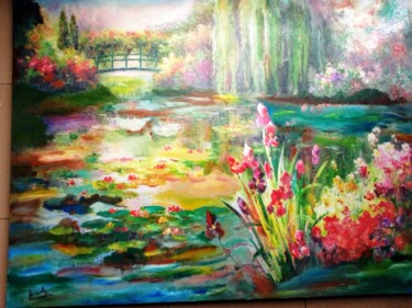 Peinture intitulée "Lo stagno Giapponese" par Bruscella Donato, Œuvre d'art originale, Huile