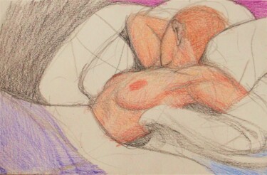 图画 标题为“Nude Sleeping in Bed” 由Edwin Loftus, 原创艺术品, 粉彩 安装在其他刚性面板上
