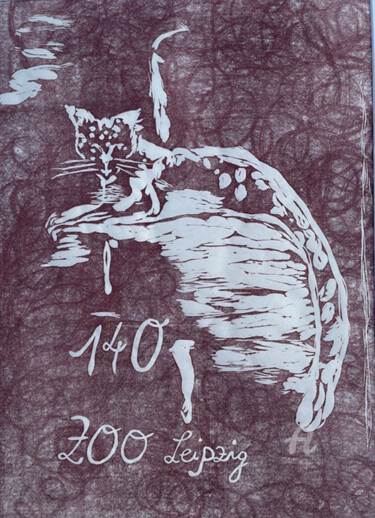 Malerei mit dem Titel "Léopard des neiges…" von Andreja Soleil, Original-Kunstwerk, Linoldrucke