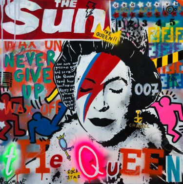 绘画 标题为“The Queen VS Banksy” 由Simone De Rosa, 原创艺术品, 丙烯 安装在木质担架架上