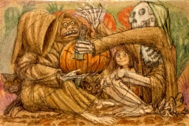 图画 标题为“Rebecca and the Hal…” 由Edwin Loftus, 原创艺术品, 粉彩 安装在其他刚性面板上