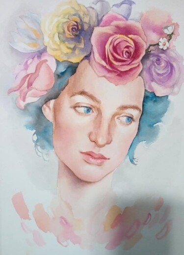 Painting titled "Sister portrait" by Irina Venelinova Karaivanova, Original Artwork, Watercolor