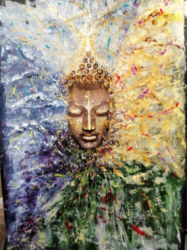 Painting titled "Elemental Buddha" by Najma Soonasra, Original Artwork, Collages