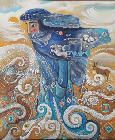 Peinture intitulée "L'homme du désert" par Florence Blouet, Œuvre d'art originale, Huile Monté sur Panneau de bois
