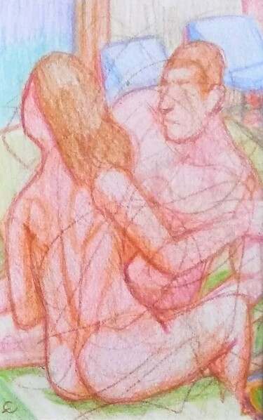 图画 标题为“Lovers, Interruption” 由Edwin Loftus, 原创艺术品, 粉彩 安装在其他刚性面板上