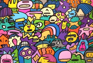 绘画 标题为“Wild Crowd” 由Kev Munday, 原创艺术品, 丙烯 安装在木质担架架上