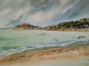 PLAGE DU CANADEL Peinture intitulée "PLAGE DU CANADEL" par Alain Devienne, Œuvre d'art originale, Aquarelle