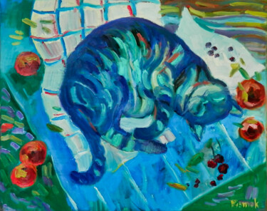绘画 标题为“Ultramarine Mood” 由Natalia Pismak, 原创艺术品, 油 安装在木质担架架上