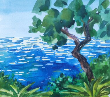 Blue Sea, Mediterranean Sea , Antalya , Turkey 绘画 标题为“Blue Sea, Mediterra…” 由Valentina Pushkareva, 原创艺术品, 水彩