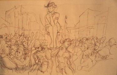 Disegno intitolato "L'Idole dans la cité" da Claude Hardenne, Opera d'arte originale, Inchiostro