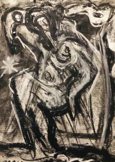 Schilderij getiteld "Monalisa mise à nu…" door Serge Berry, Origineel Kunstwerk, Houtskool