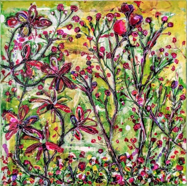 Painting titled "Flowers in the wind…" by Alfonso Sánchez, Original Artwork, Acrylic Mounted on Wood Stretcher frame