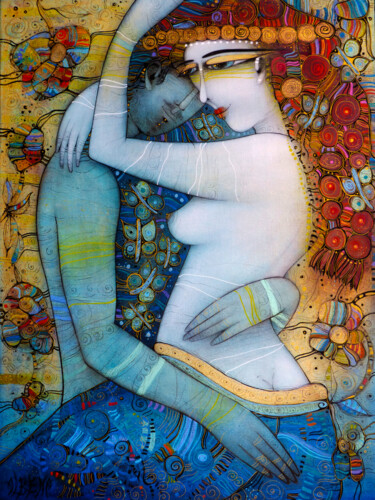 Peinture intitulée "Baiser aux papilons" par Albena Vatcheva, Œuvre d'art originale, Huile Monté sur Châssis en bois