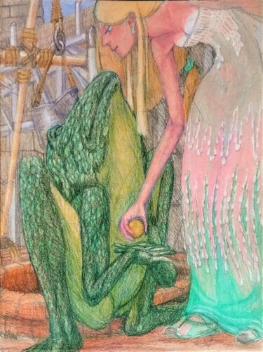 图画 标题为“The Princess and th…” 由Edwin Loftus, 原创艺术品, 粉彩 安装在其他刚性面板上