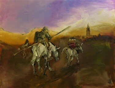 Painting titled "La route fut longue" by Thierry Faure, Original Artwork, Oil Mounted on Wood Stretcher frame