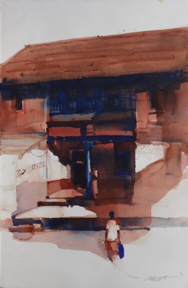 Painting titled "Warm morning" by Prashant Prabhu, Original Artwork, Watercolor
