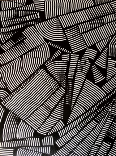 Pintura intitulada "Lineotaggigraphie 10" por Xaro, Obras de arte originais, Tinta Montado em Painel de madeira