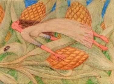 图画 标题为“The Harvest Pixie” 由Edwin Loftus, 原创艺术品, 粉彩 安装在其他刚性面板上