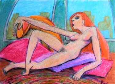 图画 标题为“Nude Taken by Surpr…” 由Edwin Loftus, 原创艺术品, 粉彩 安装在其他刚性面板上