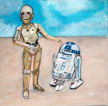 Peinture intitulée "R2D2 et C3PO" par Philippe Bayle (chatinspire), Œuvre d'art originale, Acrylique
