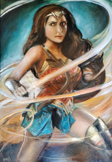 Peinture intitulée "wonder woman" par Philippe Bayle (chatinspire), Œuvre d'art originale, Huile