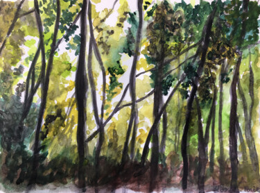 Ζωγραφική με τίτλο "Forêt" από Camille Rouschmeyer, Αυθεντικά έργα τέχνης, Ακουαρέλα