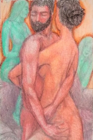 图画 标题为“Lovers 34” 由Edwin Loftus, 原创艺术品, 粉彩 安装在其他刚性面板上