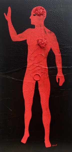 Red human peace - art brut - art abstrait - portrait 绘画 标题为“Red human peace - a…” 由Eric Leroy (Rico), 原创艺术品, 丙烯 安装在木质担架架上