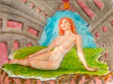 图画 标题为“Venus Reclining in…” 由Edwin Loftus, 原创艺术品, 粉彩 安装在其他刚性面板上