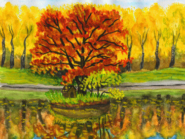 Painting titled "Autumn landscape wi…" by Irina Afonskaya, Original Artwork, Watercolor