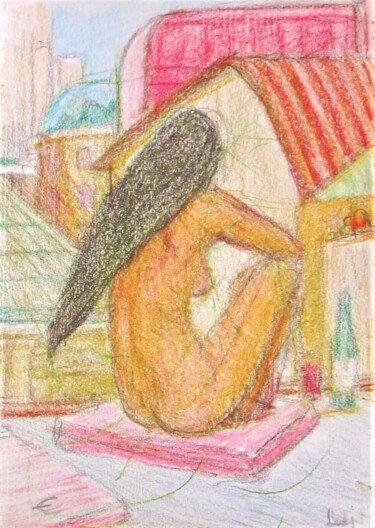 图画 标题为“Nude Sunning on a R…” 由Edwin Loftus, 原创艺术品, 粉彩 安装在其他刚性面板上