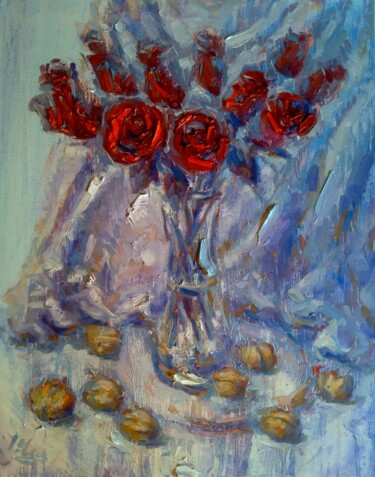 With Walnuts Painting titled "With Walnuts" by Alex Klas, Original Artwork, Oil Mounted on Wood Stretcher frame