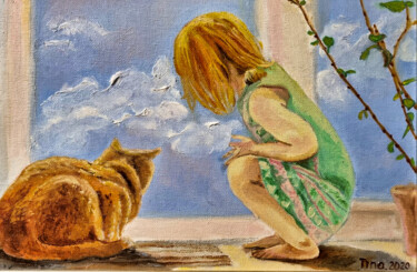 Dreams Painting titled "Dreams" by Tina Shustova, Original Artwork, Oil Mounted on Cardboard