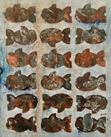 18 poissons - art brut - art moderne Painting titled "18 poissons - art b…" by Eric Leroy (Rico), Original Artwork, Acrylic Mounted on Wood Stretcher frame