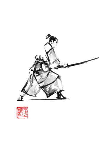 图画 标题为“samurai en garde” 由Péchane, 原创艺术品, 水彩