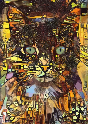 Jany, cat - Mix media on panel - 70x50 cm-Unique