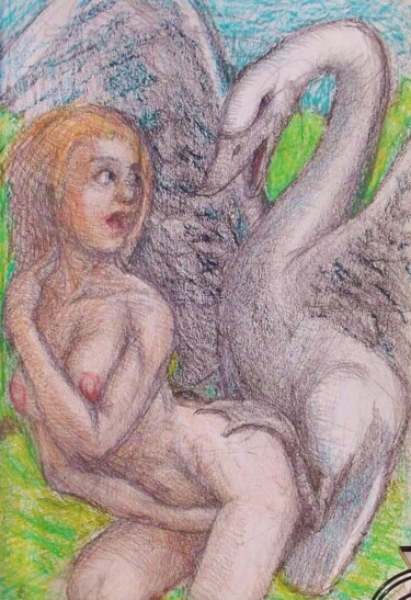 Leda and the Swan 图画 标题为“Leda and the Swan” 由Edwin Loftus, 原创艺术品, 粉彩 安装在其他刚性面板上