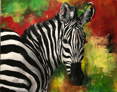 Schilderij getiteld "Zèbre" door Virginie Px, Origineel Kunstwerk, Acryl