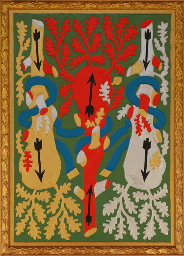 Peinture intitulée "Trois de Bâtons" par Marcel Mariono, Œuvre d'art originale, Acrylique