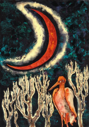 Red moon 绘画 标题为“Red moon” 由Yuliya Kachan, 原创艺术品, 水彩